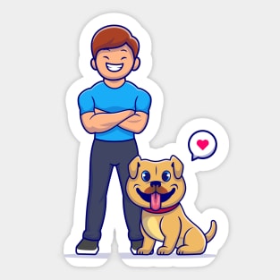 Cute Man With Dog Cartoon Vector Icon Illustration Sticker